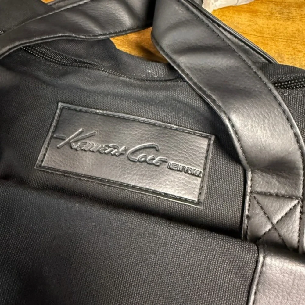 Kenneth Cole New‎ York Black Canvas Faux Leather Duffle Travel Bag Large Mens OS